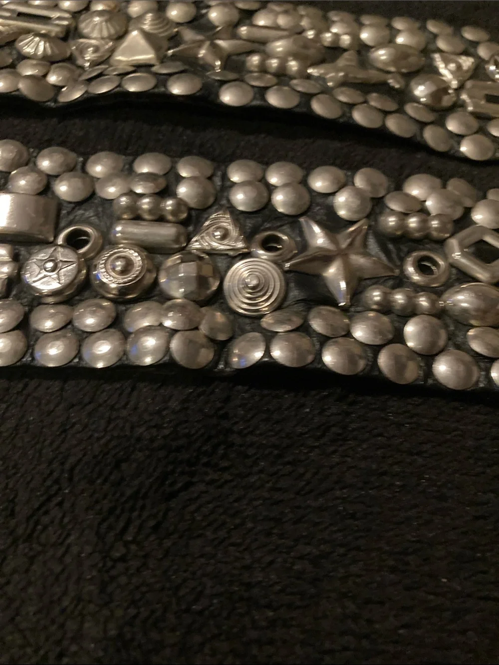 Vintage Black Leather Studded Belt with Silver-Tone Buckle